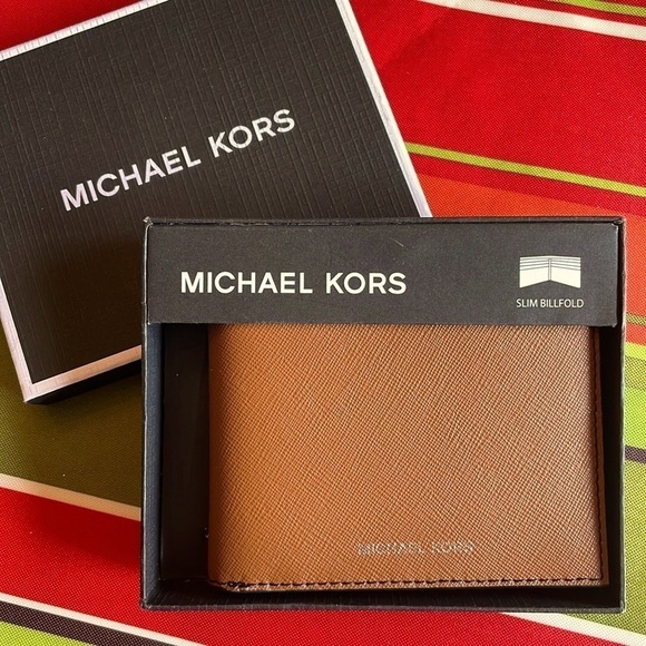 Brand New Michael Kors Genuine Leather Slim Billfold Andy Luggage Mens Wallet - Picture 1 of 12